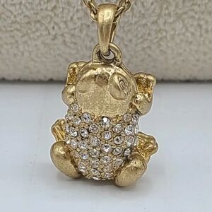 J Crew Gold Tone Pave Frog Pendant Necklace